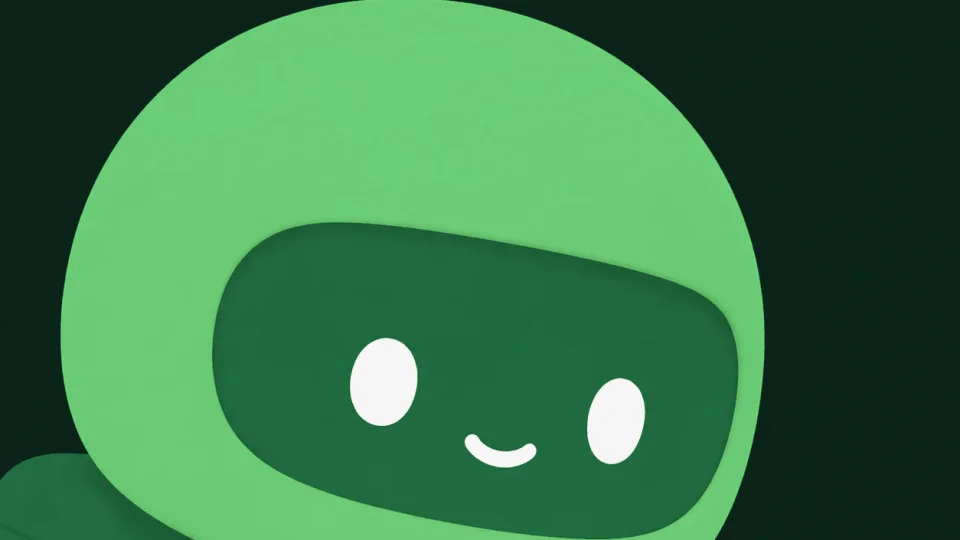Capa do projeto Rotafy: o mascote do app, um robô verde de capacete com visor e um sorriso, sobre fundo verde escuro.